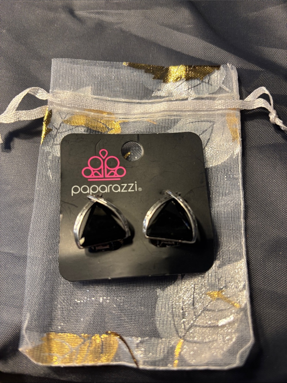 (CLIP-ON) Paparazzi Black Triangle Stud Earrings with Silver Accents